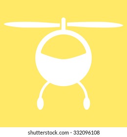 Helicopter vector icon. Style is flat symbol, white color, rounded angles, yellow background.