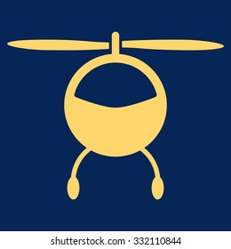 Helicopter vector icon. Style is flat symbol, yellow color, rounded angles, blue background.