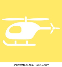 Helicopter vector icon. Style is flat symbol, white color, rounded angles, yellow background.