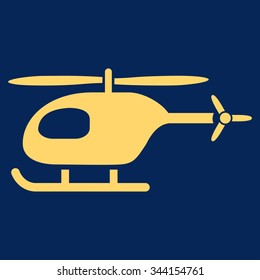 Helicopter vector icon. Style is flat symbol, yellow color, rounded angles, blue background.