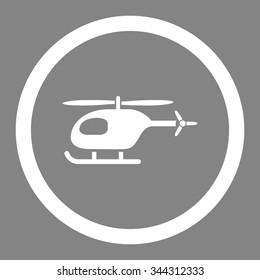 Helicopter vector icon. Style is flat rounded symbol, white color, rounded angles, gray background.