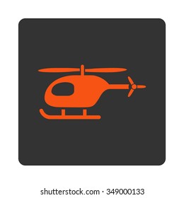 Helicopter vector icon. Style is flat rounded square button, orange and gray colors, white background.