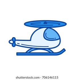 Icono de línea vectorial de helicóptero aislado en fondo blanco. Icono de línea de helicóptero para infografía, sitio web o aplicación. Icono azul diseñado en un sistema de cuadrícula.
