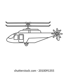 Icono de contorno del vector del helicóptero. Grabador de ilustraciones vectoriales sobre fondo blanco. Icono de ilustración de contorno aislado del helicóptero.