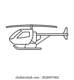 Icono de contorno del vector del helicóptero. Grabador de ilustraciones vectoriales sobre fondo blanco. Icono de ilustración de contorno aislado del helicóptero.
