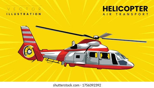  Helicopter - vector Rescue helicopter pop art style. Hand drawn comic book imitation vector 