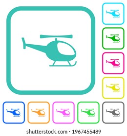 Helicopter vivid colored flat icons in curved borders on white background