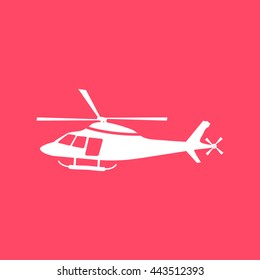 Helicopter white icon on magenta color background Eps-10.