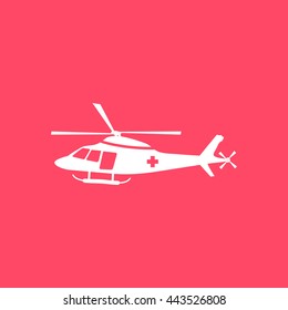 Helicopter white icon on magenta color background. Eps-10.