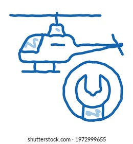 Helicopter Wrench sketch icon vector. Hand drawn blue doodle line art Helicopter Wrench sign. isolated symbol illustration