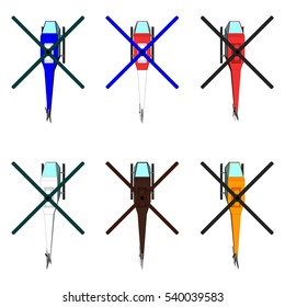 Helicopters color 3d view from above isolated. Vector illustration. 