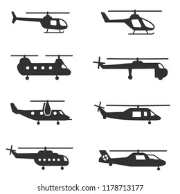 helicopters , monochrome icons set