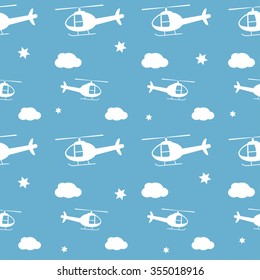 Helicopters vector seamless pattern. Baby boy background