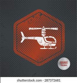 Helicopter,stamp design on old dark background,grunge concept,vector