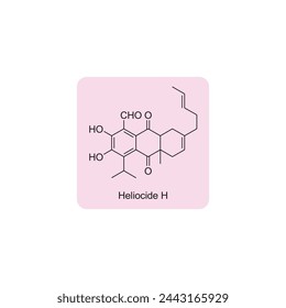 Heliocide H skeletal structure diagram.Sesterterpene compound molecule scientific illustration on pink background.