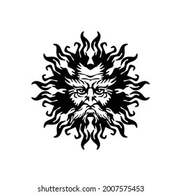 Helios. God Of Sun Frontal Face. Logo Design Idea