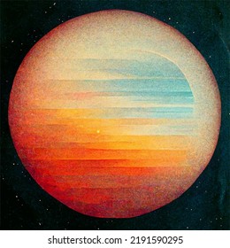 Helios One. Color beautiful planet. Dead space background. Fantasy art digital illustration.