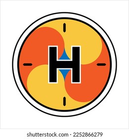 Helipad Icon, Helicopter Landing Pad, Area, Platform, H Letter, Vector Art Illustration