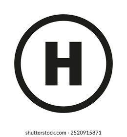 Helipad icon illustration. Bold H inside a circle. Simple black outline. Minimalist modern design.