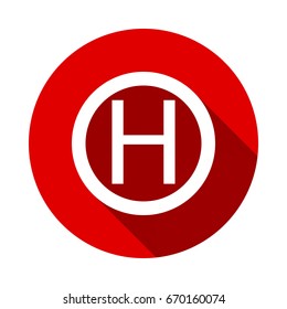 Helipad Icon Vector isolated on red background with long shadow. flat icon