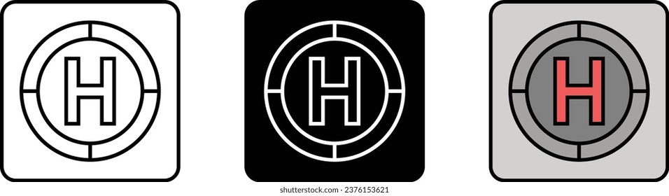 Helipad Icons collection lined, isolated and colored version. Vector Illustration