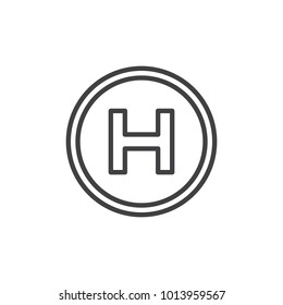 Helipad line icon, outline vector sign, linear style pictogram isolated on white. Helicopter landing pad symbol, logo illustration. Editable stroke