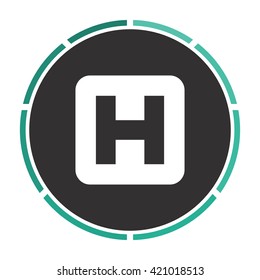 Helipad Simple Flat White Vector Pictogram On Black Circle. Illustration Icon