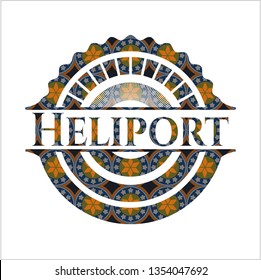 Heliport arabic emblem background. Arabesque decoration.