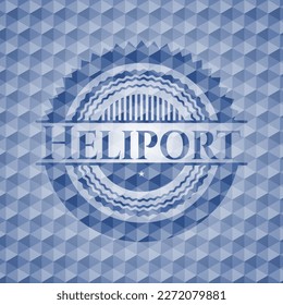 Heliport-Blue-Hexagon-Badge. Vektorgrafik. Detaillierte Angaben. 