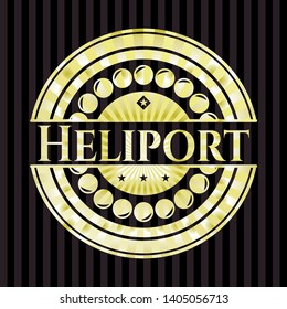 Heliport gold shiny emblem. Vector Illustration. Detailed.
