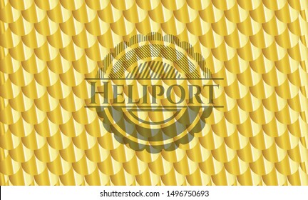 Heliport golden badge or emblem. Scales pattern. Vector Illustration. Detailed.