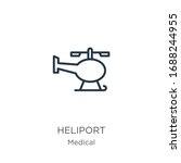 Heliport icon. Thin linear heliport outline icon isolated on white background from medical collection. Line vector sign, symbol for web and mobile