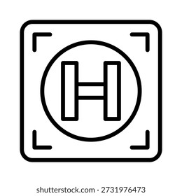 Heliport line icon. Outline vector illustration with editable stroke, isolated on white background. Suitable for aviation, travel, web, mobile app, and UI design.