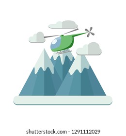 Heliskiing flat illustration with helicopter, mountains and skier. File with clearly labeled layers for easy editing. EPS 10