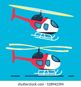 Helitack. Side View On Helicopter. Vector Flat Design. Copter Icon, Illustration. Flat Design