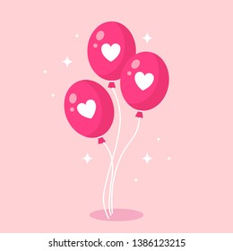 Helium air balloon, balls with heart isolated on background. Happy birthday, party concept. Vector flat design