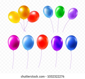 Helium balloon bunch and latex ballon isolated on transparent background. Realistic style. Bright fashionable colours. Premium vector illustration for your design.