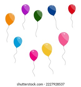 Helium balloon collection set. Flying air balls. Party decoration, happy birthday, holiday and event. Vector illustration. EPS 10.