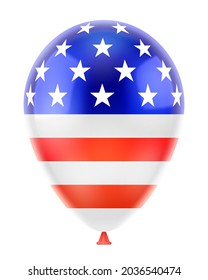 Helium balloon with the flag of America. USA. American symbol. Independence Day, 4th of July. Uncle Sam. 3D realistic vector illustration, isolated on white background.