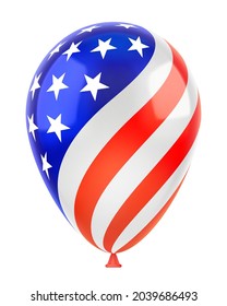 Helium balloon with the flag of America. USA. American symbol. Independence Day, 4th of July. Uncle Sam. 3D realistic vector illustration, isolated on white background.