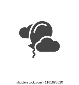 Helium balloon flying in the clouds black flat icon. Symbol of holiday, positive event, freedom. Graphic glyph label isolated on white background. Vector illustration