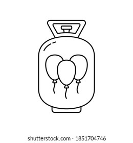 Helium Balloon Gas Tank With Handle. Linear Icon Of Gassing Cylinder. Black Simple Illustration Of Inflation Equipment. Contour Isolated Vector Pictogram On White Background