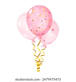 Heliumballon in rosa Farben mit Funkeln und goldenen Bändern.	