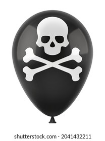 Helium balloon with the pirate symbol. Skull with bones, jolly roger. Halloween. 3D realistic vector illustration, isolated on white background.