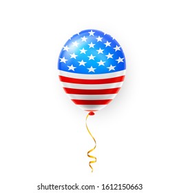Helium balloons with American flag isolate on white background. Shine USA helium balloon festival decoration. Vector illustration.