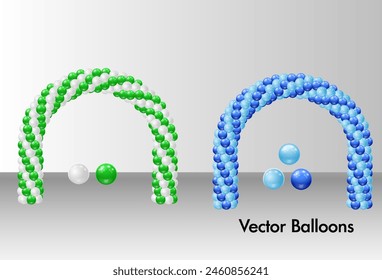 Helium balloons, bunch, arches and garlands isolated set. Multicolored decoration for holidays, store grand opening ceremony