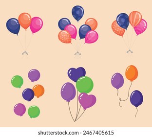 Helium balloons, bunch, arches and garlands isolated set. Multicolored decoration for holidays, store grand opening ceremony, birthday or party event on white background, Cartoon vector illustration