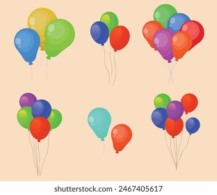 Helium balloons, bunch, arches and garlands isolated set. Multicolored decoration for holidays, store grand opening ceremony, birthday or party event on white background, Cartoon vector illustration