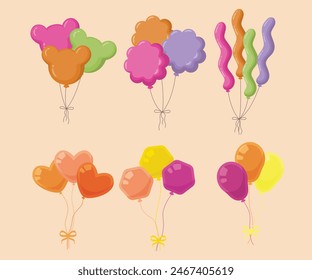 Helium balloons, bunch, arches and garlands isolated set. Multicolored decoration for holidays, store grand opening ceremony, birthday or party event on white background, Cartoon vector illustration