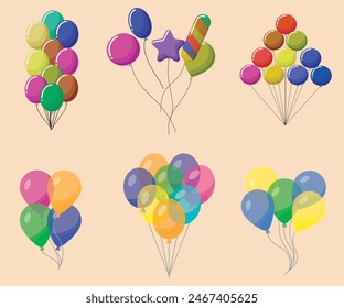 Helium balloons, bunch, arches and garlands isolated set. Multicolored decoration for holidays, store grand opening ceremony, birthday or party event on white background, Cartoon vector illustration